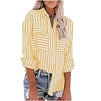Striped Cardigan Tee Shirts for Women Winter Fall High Neck Linen Loose Fit Long Tee Shirt Tops Women 2024 Trendy