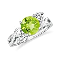 Natural Peridot Twisted Shank 3 Stone Ring for Women Girls in Sterling Silver / 14K Solid Gold/Platinum