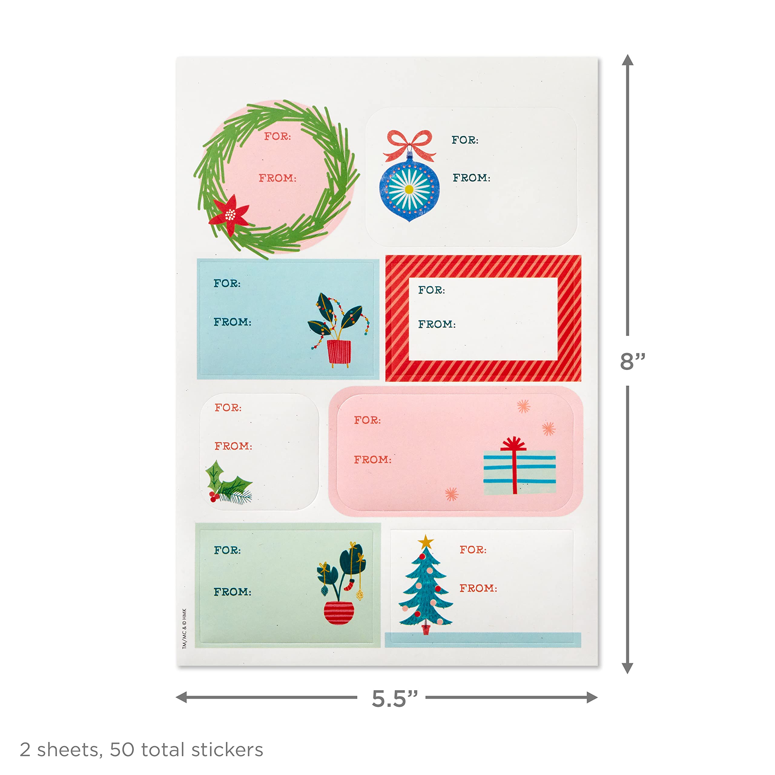 Hallmark Cute Christmas Flat Wrapping Paper Sheets with Cutlines on Reverse (12 Folded Sheets with Sticker Gift Tags) Pink, Mint Green, Plants, Cactus, Presents, Ornaments