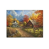 Posters Country Art Poster Autumn Landscape Woods Farm Fence Barn House Tractor Poster (2) Canvas Painting Posters And Prints Wall Art Pictures for Living Room Bedroom Decor 24x32inch(60x80cm) Unfram