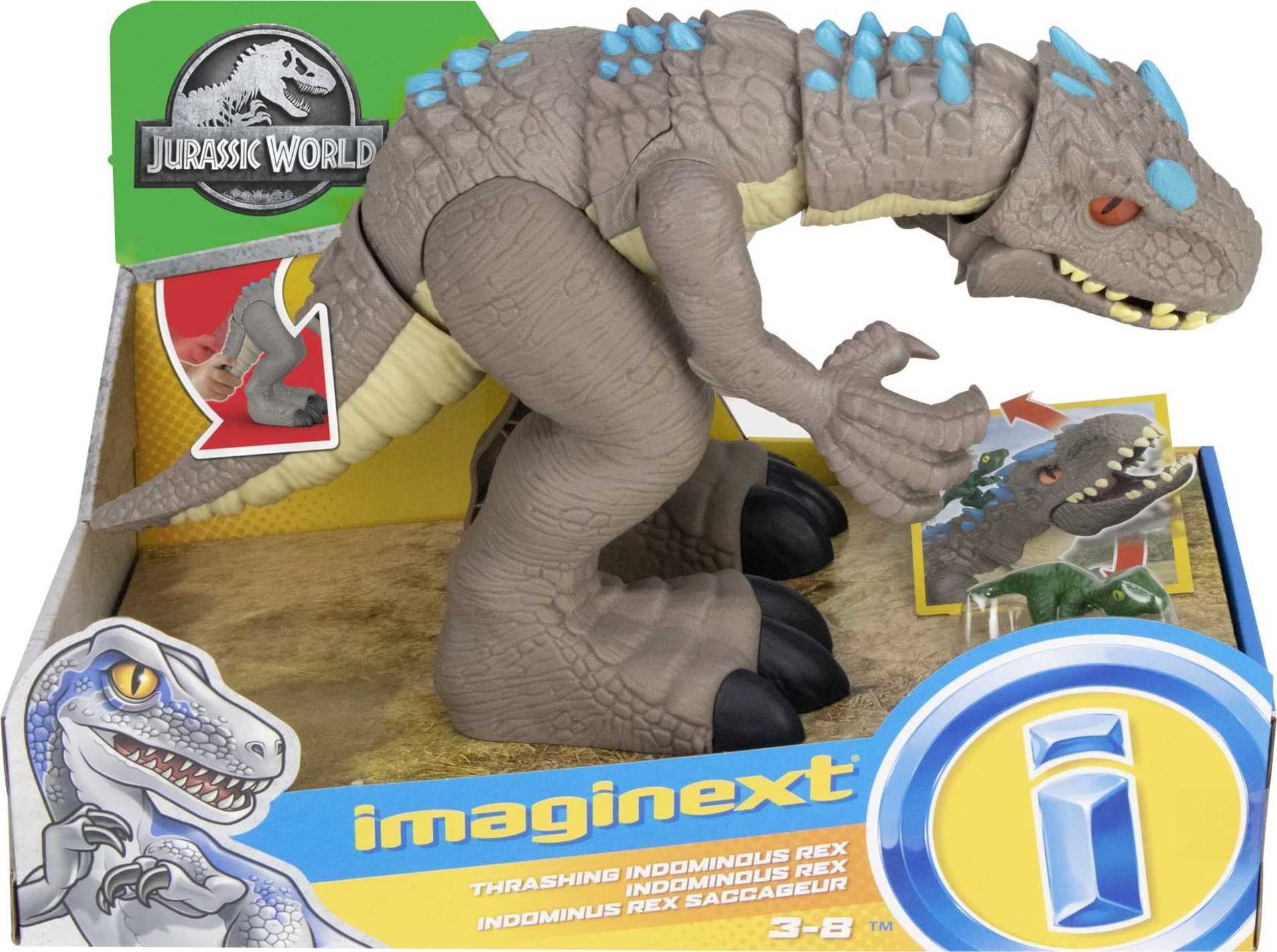 Jurassic World Toys Jurassic World Indominus Rex Dinosaur Toy with Thrashing Action & Raptor Figure for Pretend Play Ages 3+ Years