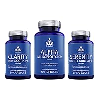 Nootropic Stack - Enhance Memory, Sleep & Brain Function for Better Aging - Advanced Nootropic Supplement - Includes Clarity, Alpha & Serenity - 3 Bottles - 240 Capsules