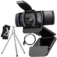 Logitech C920e Webcam Bundle with Tripod, 5 ft Cable & Cleaning Cloth - HD Computer Web Camera with Microphone & Included Privacy Cover - Logitech Webcam 1080p for Gaming, Video & Streaming