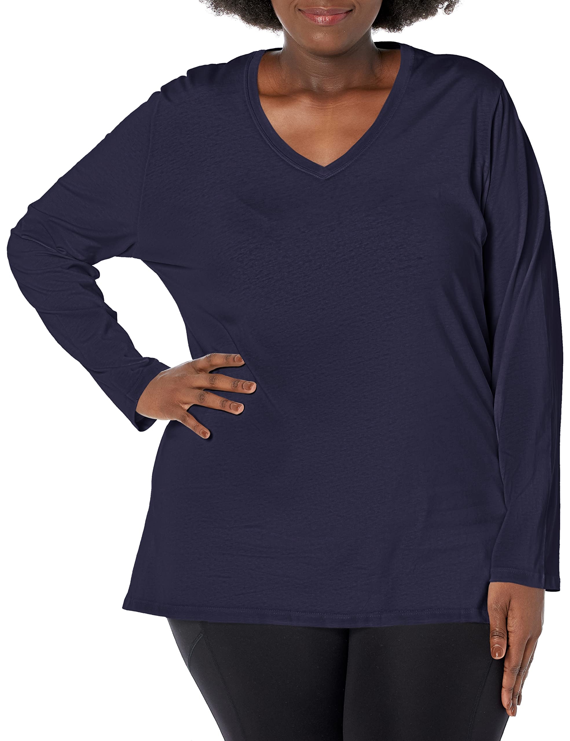 JUST MY SIZE Women's Plus Size Vneck Long Sleeve Tee