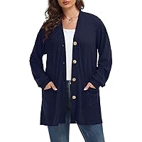 MONNURO Plus Size Open Front Cardigan for Women Lightweight Long Sleeve Button Sweaters with Pockets