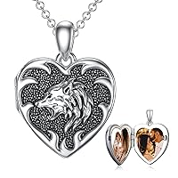 SOULMEET Heart Wolf Locket Necklace That Holds 2 Pictures Personalized Photo Locket for Men Sterling Silver on Father Son Birthday