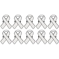 10 Pc White Awareness Enamel Ribbon Pins With Metal Clasps - 10 Pins - Show Your Support For Adoption, Bone Cancer, Lung Cancer, Osteoporosis, Brain Disorder