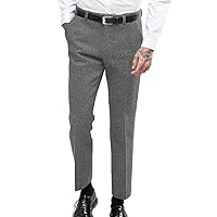 Formal Mens Suits Tweed Pants Herringbone Trousers Thick Flat Vintage Wool Wedding Groomsmans Party
