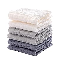 MUKIN Baby Washcloths - Soft Face Cloths for Newborn, Absorbent Bath Face Towels, Baby Wipes, Burp Cloths or Face Towels, Baby Registry as Shower. Pack of 6-12x12 inches (Grey)