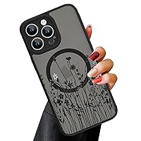 OOK Magnetic for iPhone 15 Pro Max Case [Compatible with MagSafe] Black Wild Flower Slim Translucent Matte Case Camera Lens Protection Scratch-Resistant Cover, Black Wild Flower (6.7