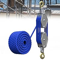 Block and Tackle 4400 LB Breaking Strength Heavy Duty Pulley, 65 Ft 3/8