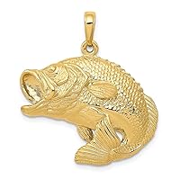 14k Yellow Gold Bass Fish Jumping Necklace Charm Pendant Sea Life Bas Fine Jewelry For Women Gifts For Her