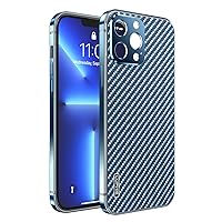 Luxury Titanium Metal Bumper Carbon Fiber Case for iPhone 12 Case Ultra Thin Shockproof Lens Protection Cover (Color : Blue, Size : for iPhone 13 pro)