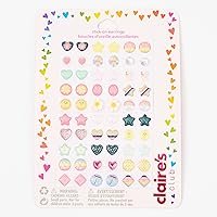 Claire's Stick On Earrings for Girls - Variety of Colorful, Glitter, and 3D Sticker Earrings - Cute Self-Adhesive Stickers - Jewlery Set Perfect for Dress Up and Special Occasions