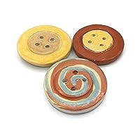 3Pc Extra Large Coat Buttons, Novelty Handmade Ceramic Sewing Supplies And Notions, Sewing Buttons For Blouse (45 mm, Round, 4 Holes, Multicolor)