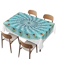 Peacock Mandala pattern tablecloth 60x120 inch, Rectangle Table Clothes for 8 Ft Tables - Waterproof Stain Wrinkle Resistant Reusable Print table clothes for Kitchen Indoor Outdoor Events party Decor