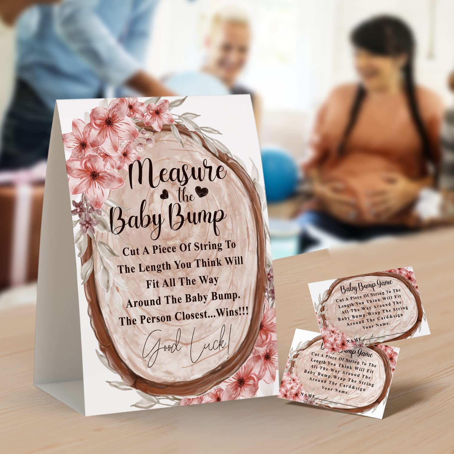 Baby Shower Games - Measure Mommy's Belly Game, How Big is Mommy's Belly, Mommys Belly Size Game, Includes a 5x7 Standing Sign and 50 2x3.5 Advice Cards(niu-k09)