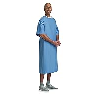 100% Cotton Hyperbaric Patient Gown, Side Ties, Blue with White Collar, Comfortable and Durable Hospital Wear, Pack of 12