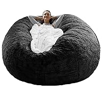 RAINBEAN Bean Bag Chair Cover(it was only a Cover, not a Full Bean Bag) Chair Cushion, Big Round Soft Fluffy PV Velvet Sofa Bed Cover, Living Room Furniture, Lazy Sofa Bed Cover,6ft Black