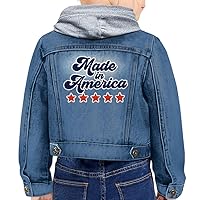 Made in America Toddler Hooded Denim Jacket - Word Art Jean Jacket - Beautiful Denim Jacket for Kids