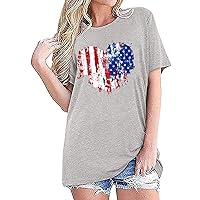 American Flag T Shirt Patriotic Shirts Women Round Neck Shirt Short Sleeve Love Stripes Top Tee Fashionable Memorial Day Tops