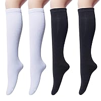 Senker Fashion Women's 4 Pairs Knee High Casual Cotton Solid Knit Socks