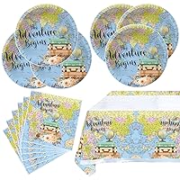 Adventure World Awaits Map Party Tableware,20 Plates and 20 Napkins and Tablecloth71 '' x 42 ''Travel Retirement Adventure World Party Decorate Supplies
