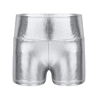 TiaoBug Girls Metallic Dance Shorts Wet Look Sparkle Glitter Tumbling Bottoms Sports Cheer Yoga Gymnastics Athletic Shorts