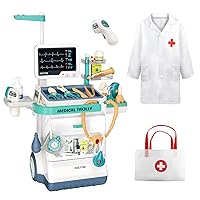 Doctor Kit for Kids, Pretend Medical Station Set for Boys & Girls, 28Pcs Pretend Play Medical Kit Toy, Mobile Cart with Sound and Light Functions, Kids Doctor Kit for Toddlers 3-5 Birthday Gift