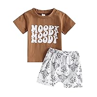 Western Baby Boy Summer Clothes Cow Print Short Sleeve T-shirt Tops and Shorts Set Toddler 2Pcs Outfits