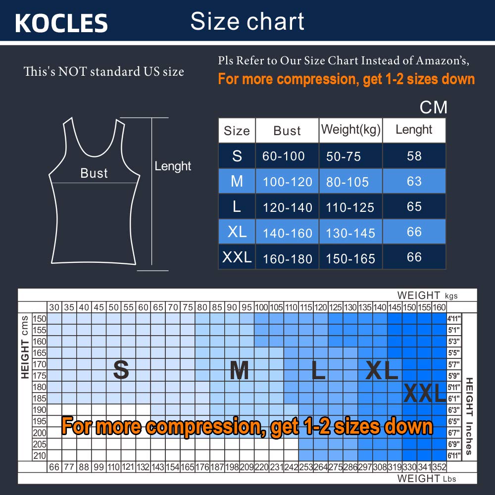 KOCLES Mens Compression Tank Top Slimming Body Shaper Vest Shirts Abs Slim Gym