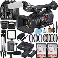 Panasonic AG-CX350 4K Professional Video Camcorder with 2 Pack 64GB SanDisk Memory Card + Case + Tripod + Wideangle Lens + LED Flash + Microphone + Filter Kit + ZeeTech Accessory Bundle