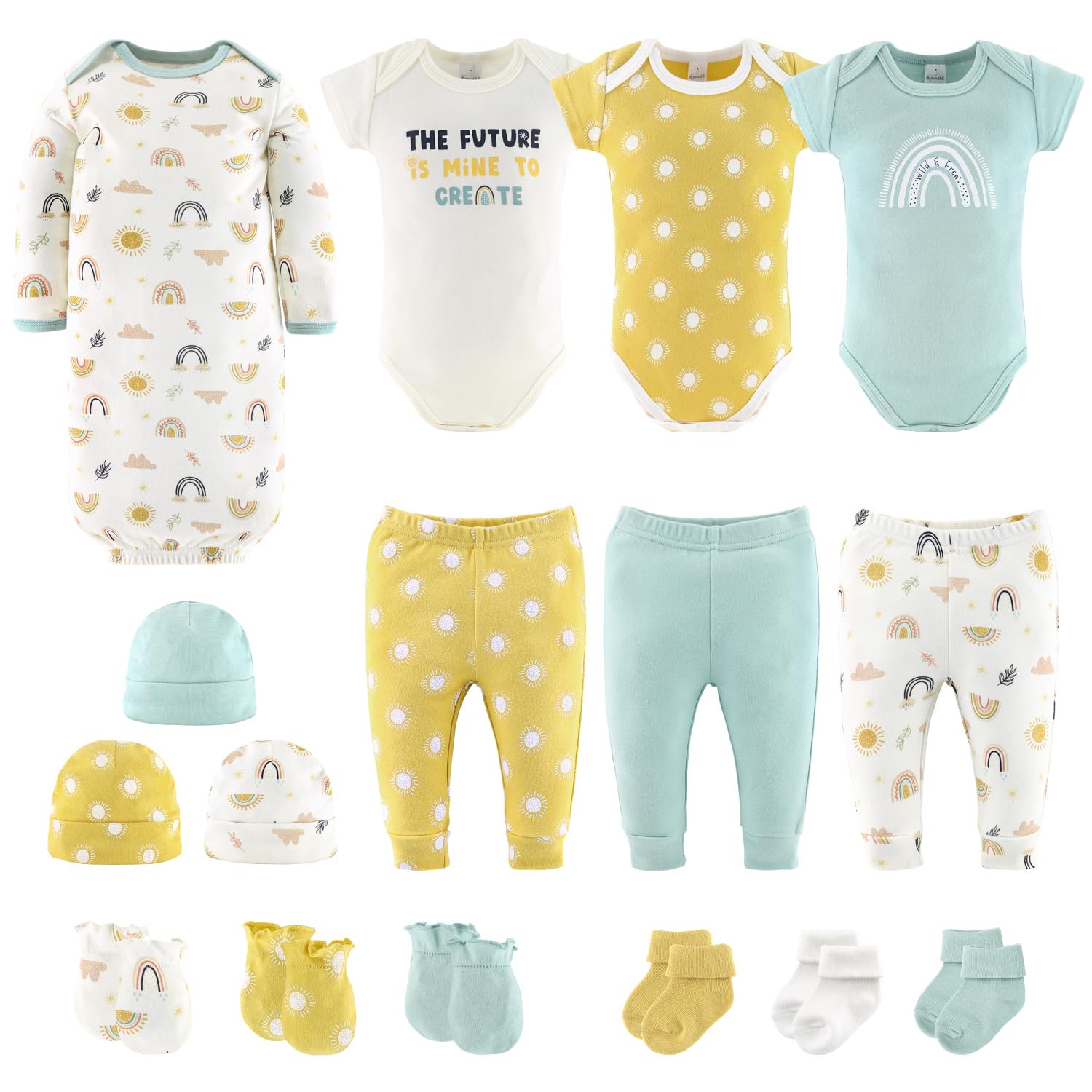 The Peanutshell Newborn Clothes & EssentIals, 16 Piece Unisex Baby Layette Gift Set, 0-3 Month Outfits