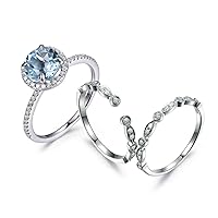Aquamarine Wedding Ring Set Eternity Ring Art Deco Ring Milgrain Diamond Wedding Band Open Matching Band
