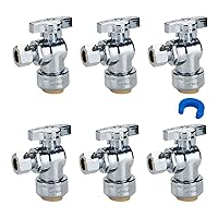 SUNGATOR 6-Pack Angle Stop Valve, Angle Water Shut Off Valve 1/2 x 3/8 Inch Compression, Toilet Water Valve, 1/4 Turn, No Lead Brass Push to Connect Plumbing Fitting, Pushfit, PEX Pipe, Copper, CPVC