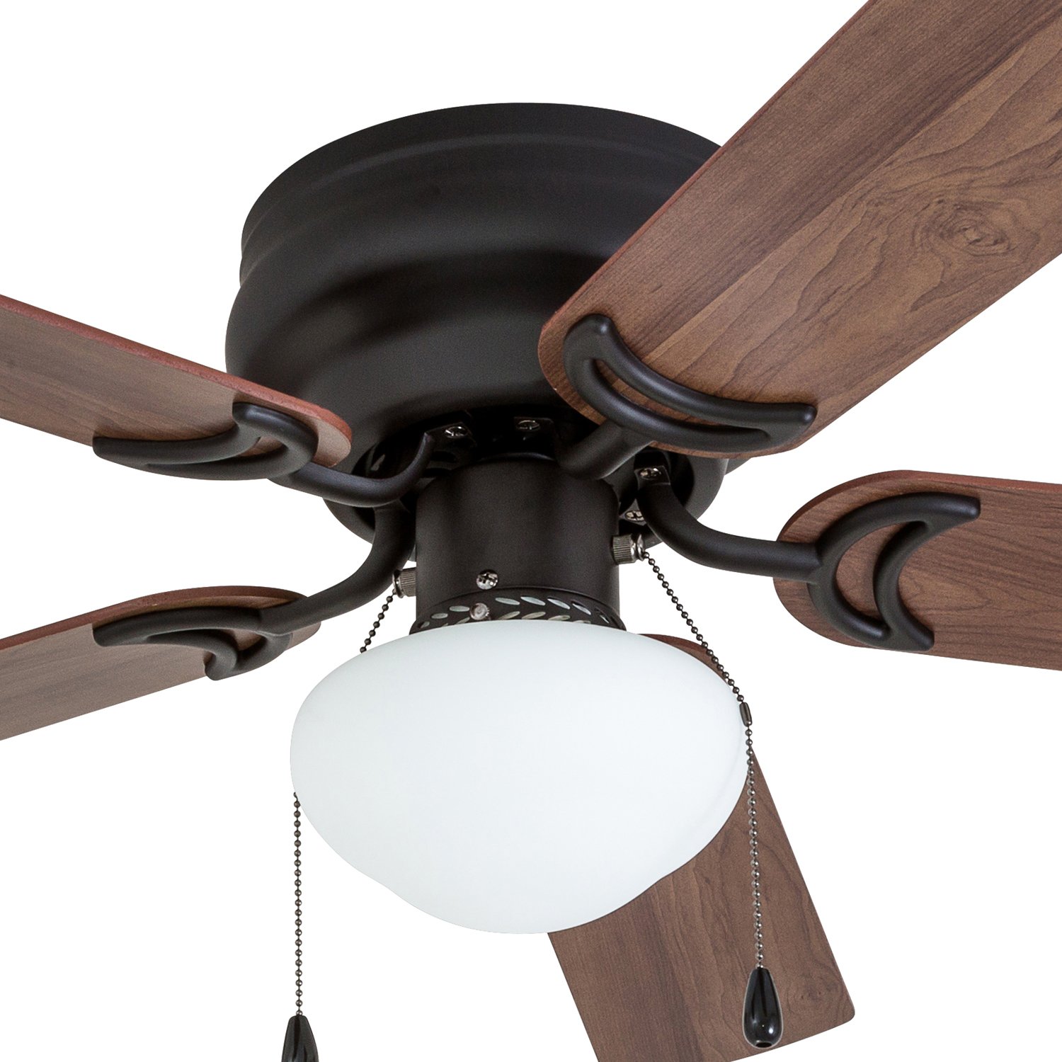 Prominence Home Alvina, 42 Inch Traditional Flush Mount Indoor LED Ceiling Fan with Light, Pull Chain, Dual Finish Blades, Reversible Motor - 50860-01 (Bronze)