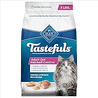 Blue Buffalo Tastefuls Adult Hairball Care Dry Cat Food, Made in the USA with Natural Ingredients, Chicken & Brown Rice Recipe, 3-lb. Bag
