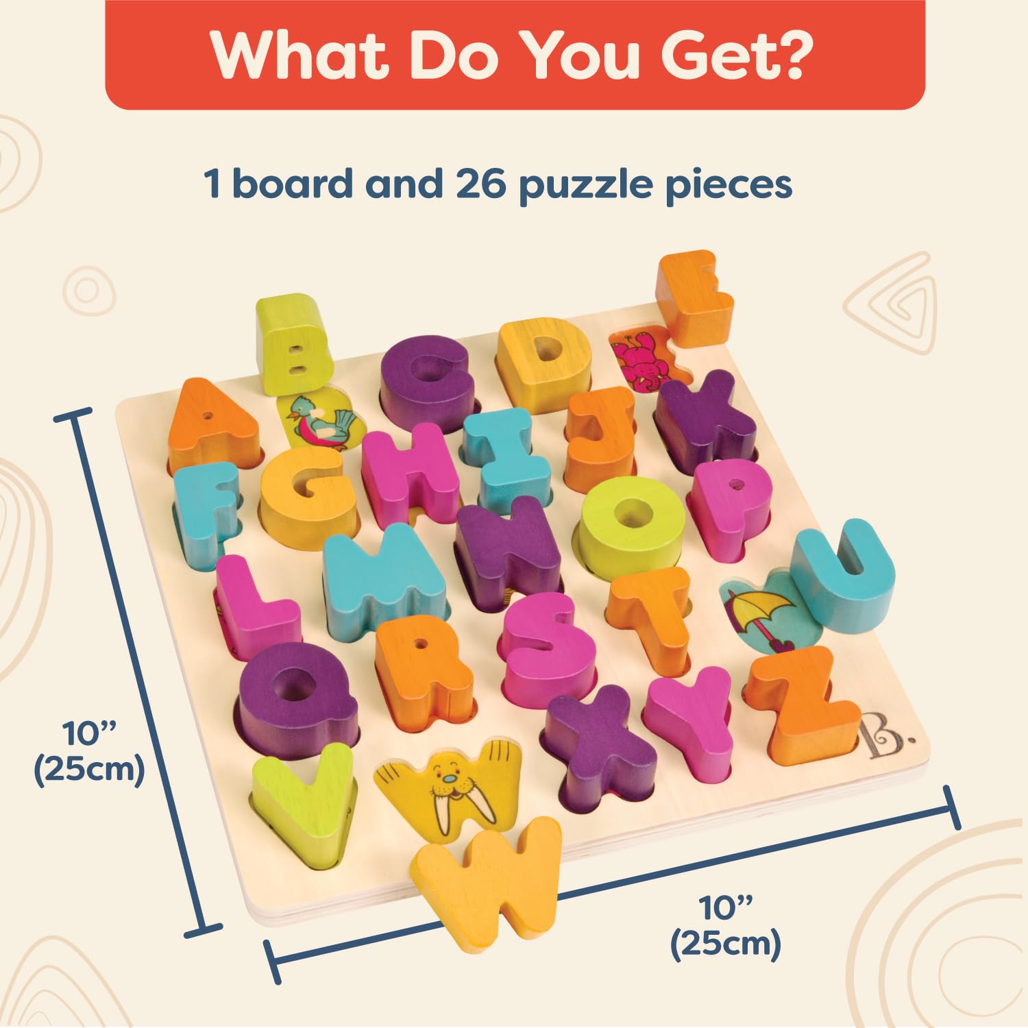 B. toys- Alpha B. Tical– Wooden Alphabet Puzzle – 26 Letter Pieces – Chunky Wooden Puzzle – Educational Toys for Toddlers, Kids – 18 Months +