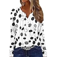 Long Sleeve Shirts for Womens T Shirt Tee Button Print Long Sleeve Daily Weekend Fashion Basic V-Neck Regular Top