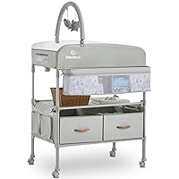 Portable Baby Changing Table with 2 Storage Baskets, BabyBond Foldable Changing Table Dresser Waterproof Diaper Changing Table Height Adjustable Changing Station for Infant and Newborn(Beige)