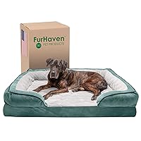 Furhaven Orthopedic Dog Bed for Large Dogs w/ Removable Bolsters & Washable Cover, For Dogs Up to 125 lbs - Plush & Velvet Waves Perfect Comfort Sofa - Celadon Green, Jumbo Plus/XXL