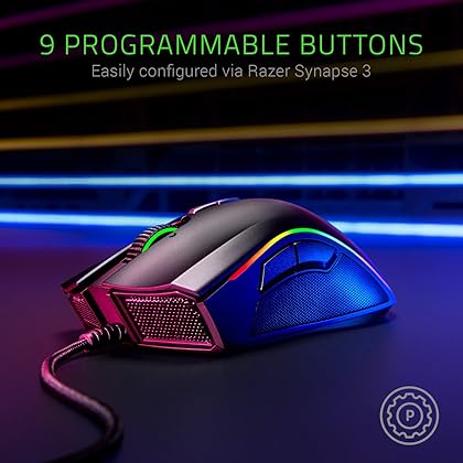 Razer Mamba Elite Wired Gaming Mouse: 16,000 DPI Optical Sensor - Chroma RGB Lighting - 9 Programmable Buttons - Mechanical Switches