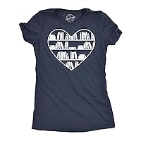Womens Bookshelf Heart Funny T Shirt Reading Graphic Tee for Ladies