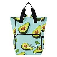Avocados Fruit Green Custom Diaper Bag Backpack Personalized Name Baby Bag for Boys Girls Toddler Multifunction Travel Maternity Back Pack for Mom Dad with Stroller Straps