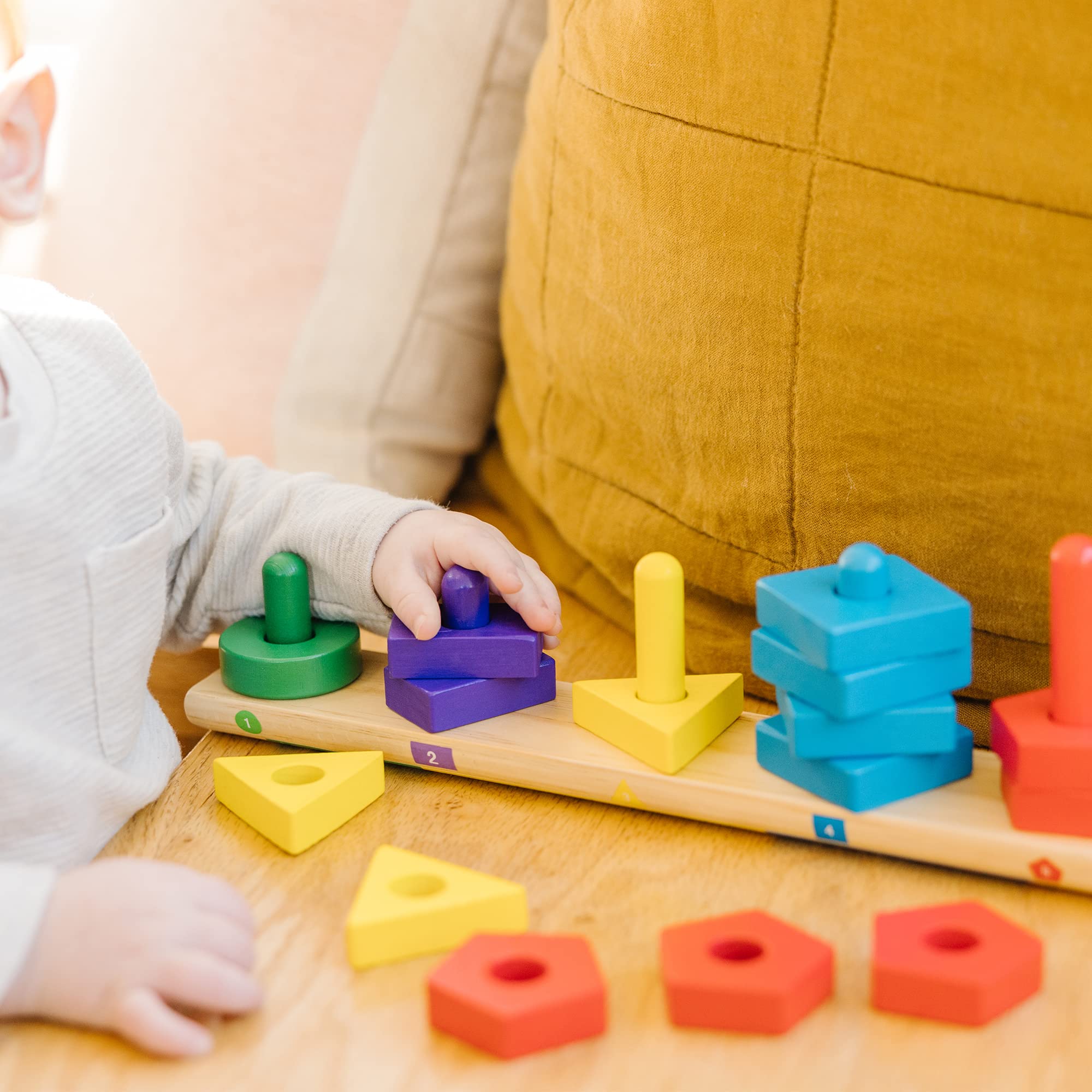 Melissa & Doug Stack and Sort Board - Wooden Educational Toy for age 2+ years With 15 Solid Wood Pieces