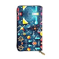 Abstract Science Chemistry Clutch Wallet For Women, Minimalist Credit Card Holder With Simulated Leather And Metal Zipper