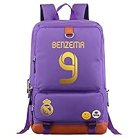 Benzema Lightweight Student Bookbag Classic Wear Resistant Laptop Knapsack Soccer Stars Bag for Teens