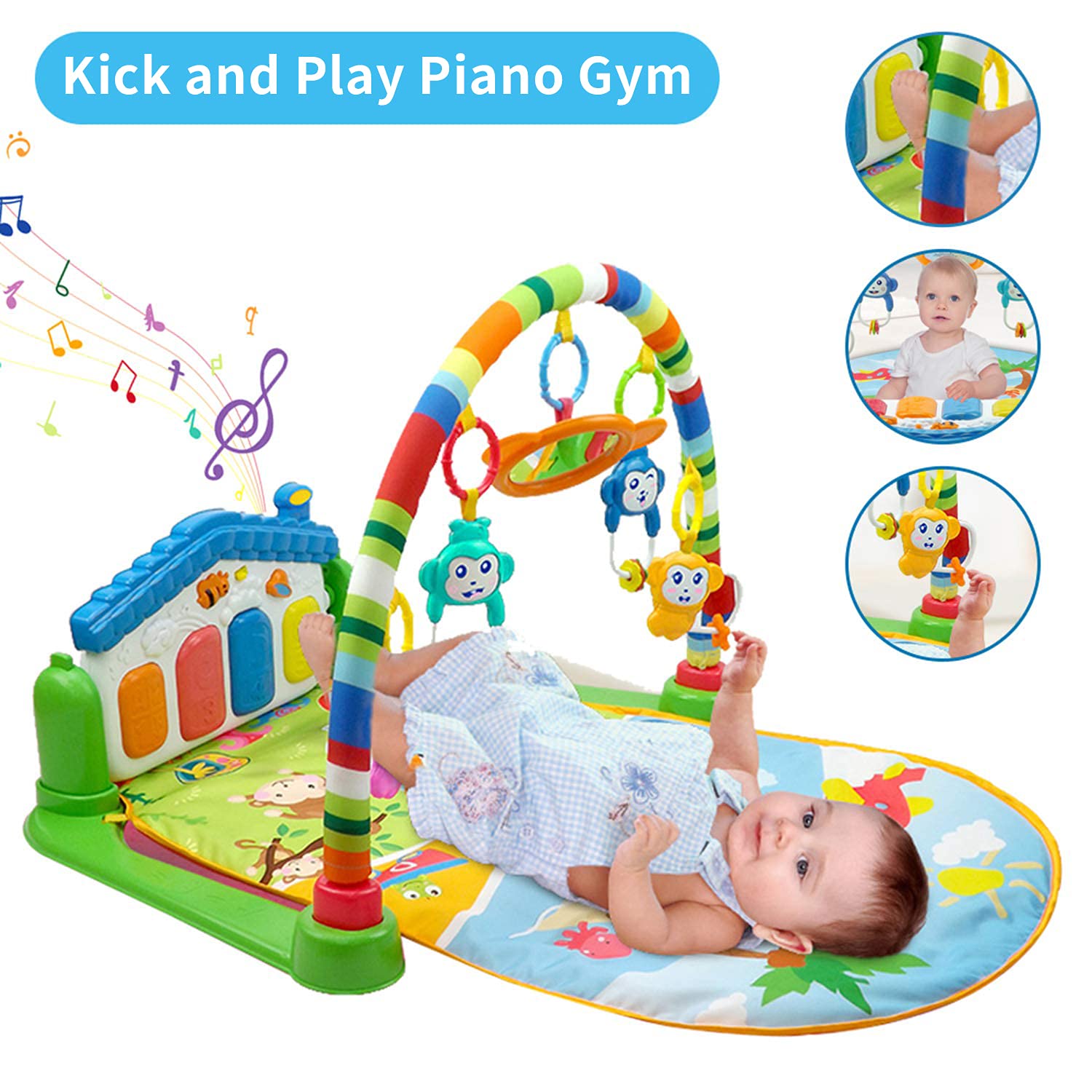 WYSWYG Baby Play Mat Baby Play Gym Activity Mat Kick and Play Piano Gym Activity Center for Baby with Music and Light 0 3 6 12 Months