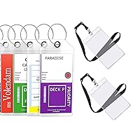 Highwind Cruise Luggage Tags for Suitcases | Cruise Accessories Must-Haves | for All Cruise Lines | E-tag Holders Zip Seal&Steel Loops | ID Badge | Waterproof Clear Cruise Tags (4pk + 2 ID Holders)
