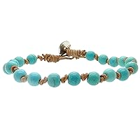 4mm Turquoise-Compressed Beads Strand Wrap Leather Bracelet Women Men Jewelry